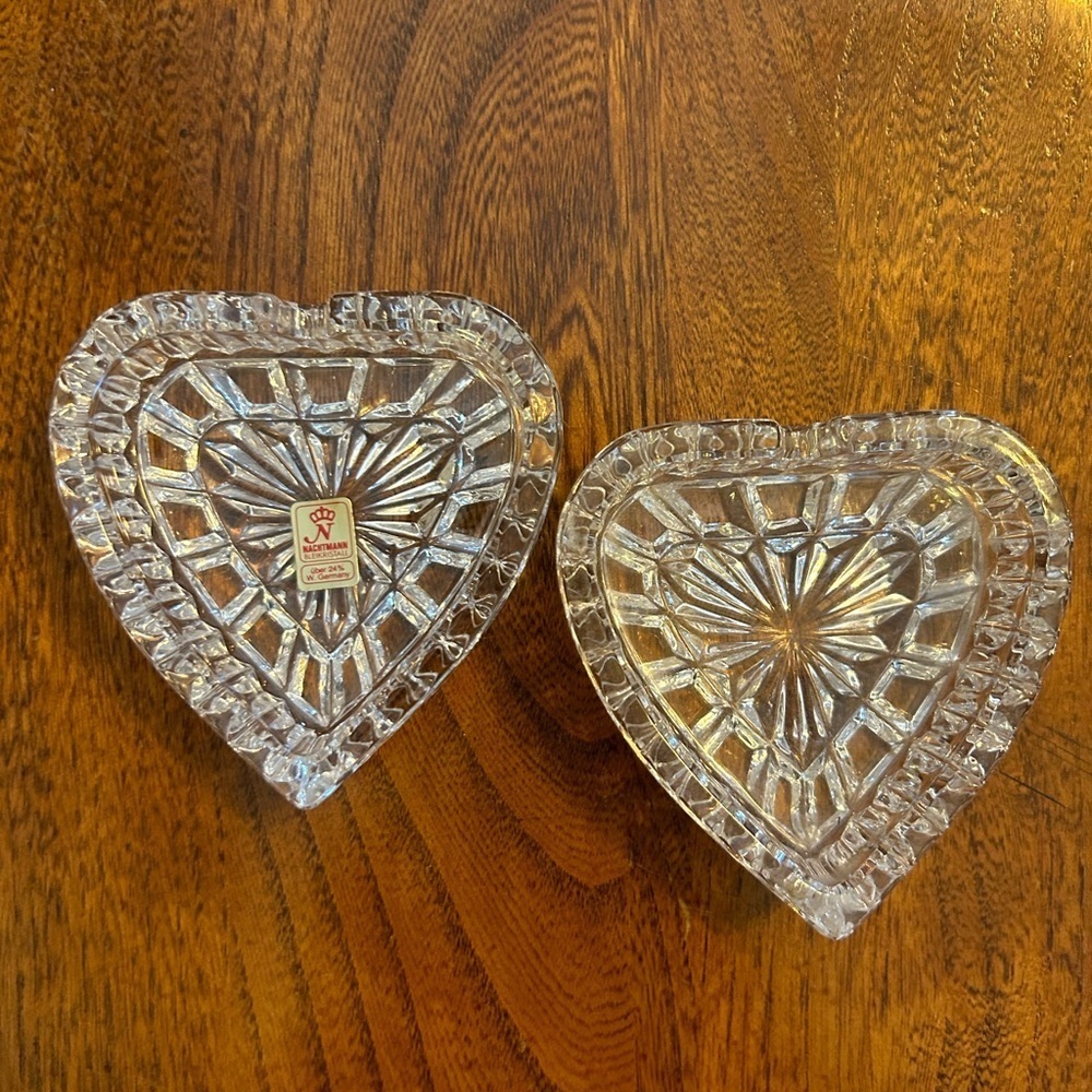 Vintage Nachtmann of Germany Set/2 Heart Shaped Crystal Ashtrays